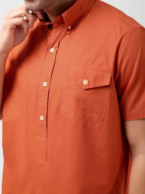 MINJAR_Men’s_Solid_Cotton_Kurta_Shirt_|_Breathable_Fabric_|_Relaxed_Fit_|_Modern_Ethnic_Casual_Wear_(Rust_Orange)