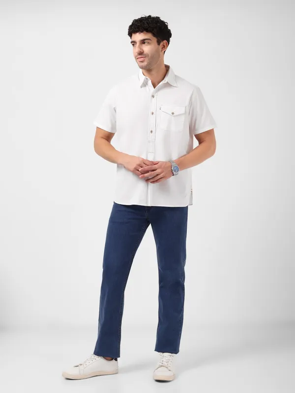 MINJAR_Men’s_White_Solid_Cotton_Kurta_Shirt_|_Breathable_Fabric_|_Relaxed_Fit_|_Modern_Ethnic_Casual_Wear