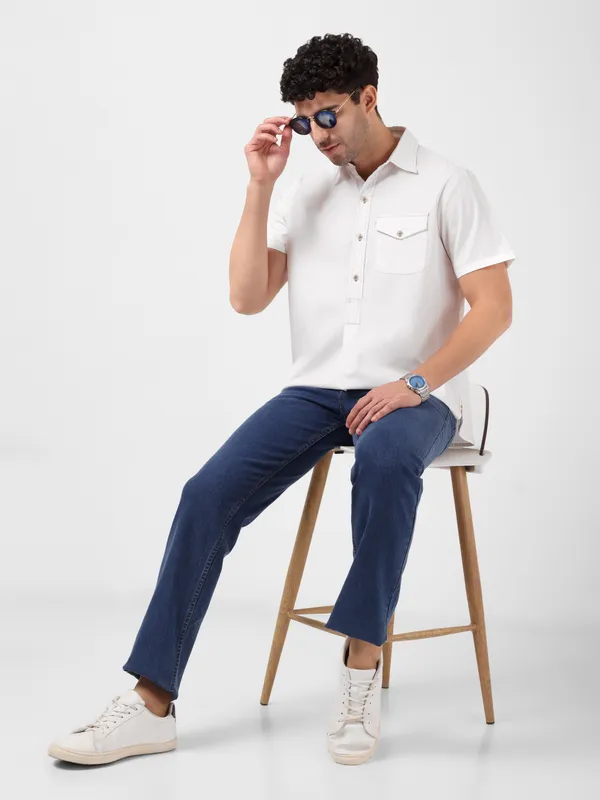MINJAR_Men’s_White_Solid_Cotton_Kurta_Shirt_|_Breathable_Fabric_|_Relaxed_Fit_|_Modern_Ethnic_Casual_Wear