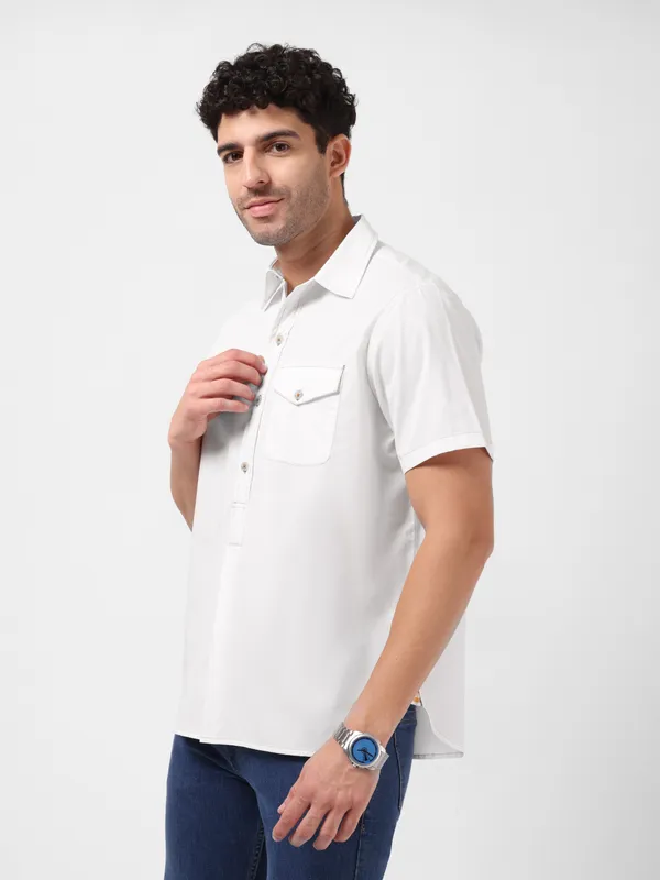 MINJAR_Men’s_White_Solid_Cotton_Kurta_Shirt_|_Breathable_Fabric_|_Relaxed_Fit_|_Modern_Ethnic_Casual_Wear