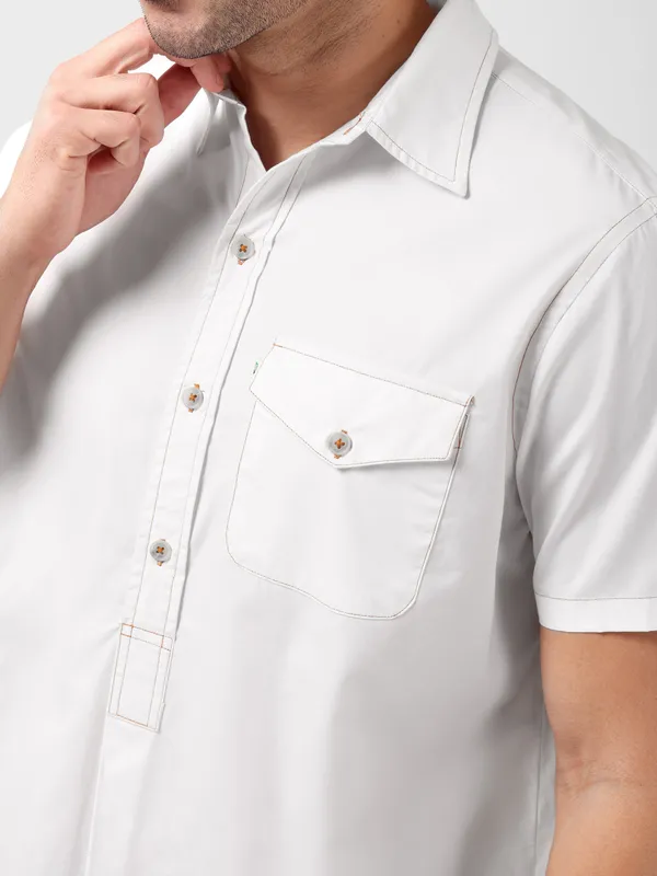 MINJAR_Men’s_White_Solid_Cotton_Kurta_Shirt_|_Breathable_Fabric_|_Relaxed_Fit_|_Modern_Ethnic_Casual_Wear
