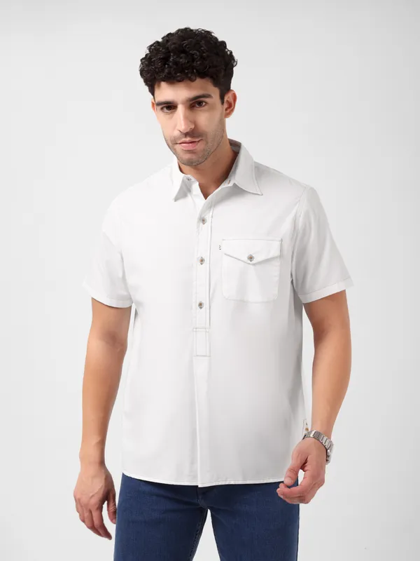 MINJAR_Men’s_White_Solid_Cotton_Kurta_Shirt_|_Breathable_Fabric_|_Relaxed_Fit_|_Modern_Ethnic_Casual_Wear