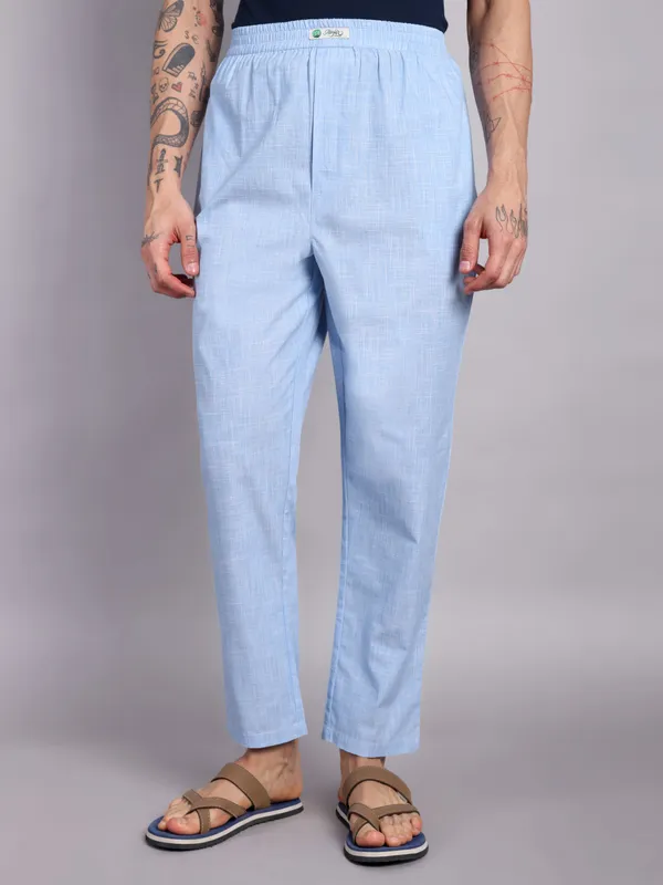 Men's_Pure_Cotton_Pajama_Pants,_Light_Blue,_Elastic_Waist,_Casual_Loungewear