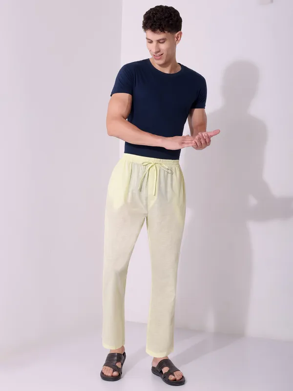 Men’s_Solid_Light_Yellow_Pure_Cotton_Pajama_|_Comfortable_Loungewear_&_Casual_Pants_with_Drawstring
