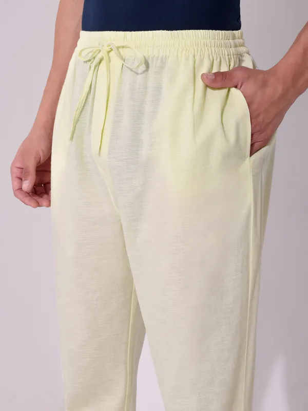 Men’s_Solid_Light_Yellow_Pure_Cotton_Pajama_|_Comfortable_Loungewear_&_Casual_Pants_with_Drawstring