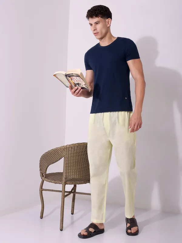 Men’s_Solid_Light_Yellow_Pure_Cotton_Pajama_|_Comfortable_Loungewear_&_Casual_Pants_with_Drawstring