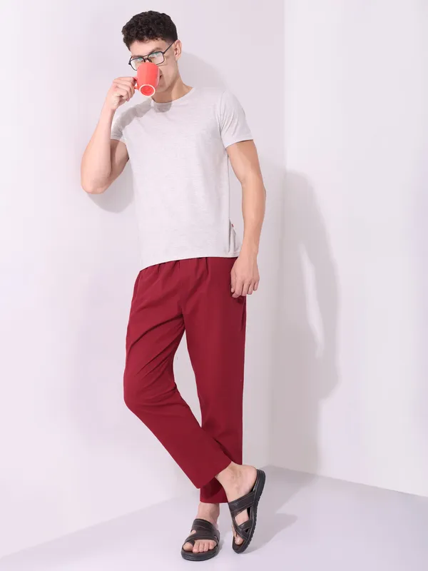 Men’s_Solid_Mehroon_Pure_Cotton_Pajama_|_Comfortable_Loungewear_&_Casual_Pants_with_Drawstring