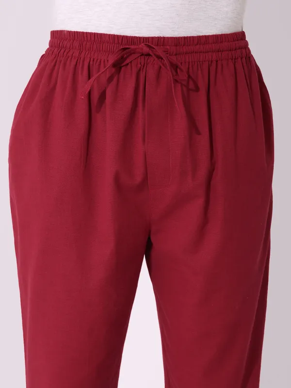 Men’s_Solid_Mehroon_Pure_Cotton_Pajama_|_Comfortable_Loungewear_&_Casual_Pants_with_Drawstring
