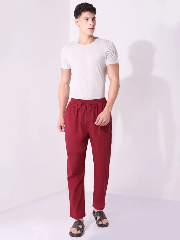 Men’s_Solid_Mehroon_Pure_Cotton_Pajama_|_Comfortable_Loungewear_&_Casual_Pants_with_Drawstring