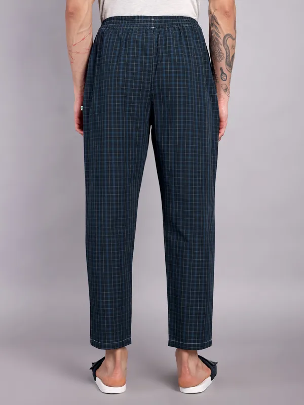 Mens_Check_Pure_Cotton_Pajama_Pants,_Navy_Blue,_Elastic_Waist,_Casual_Loungewear