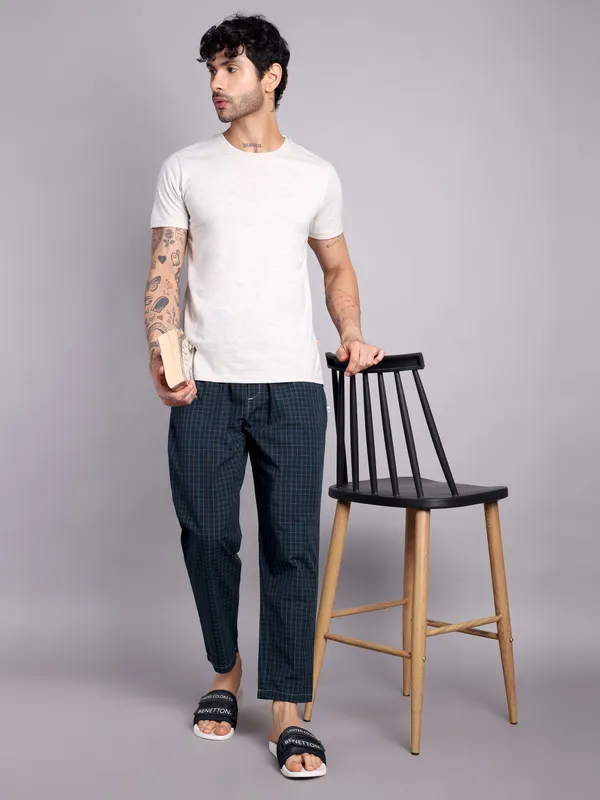 Mens_Check_Pure_Cotton_Pajama_Pants,_Navy_Blue,_Elastic_Waist,_Casual_Loungewear