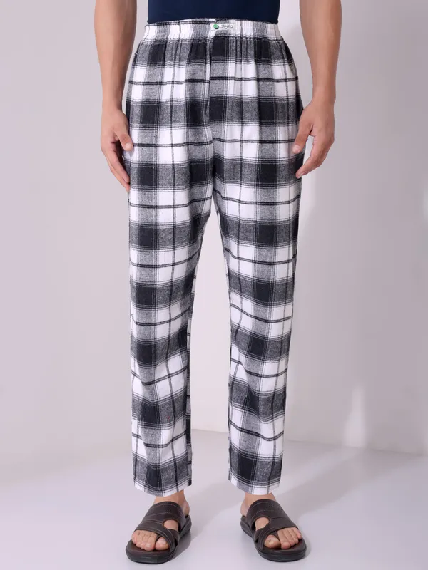 Minjar_Brushed_Pure_Cotton_Black_and_White__Check__Pajama_Pants_Elasticated_Waist_Band_with_Cross_Pocket