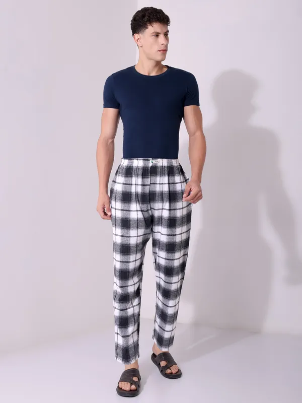 Minjar_Brushed_Pure_Cotton_Black_and_White__Check__Pajama_Pants_Elasticated_Waist_Band_with_Cross_Pocket