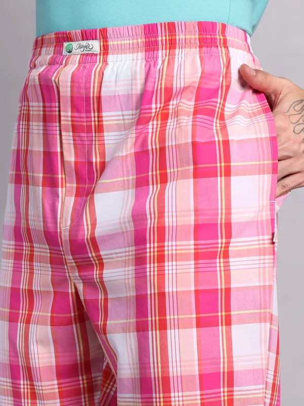 Minjar_Pure_Cotton_Plaid_Pajama_Pants,_Pink_and_White_Check_Pattern,_Elastic_Waist,_Regular_Fit