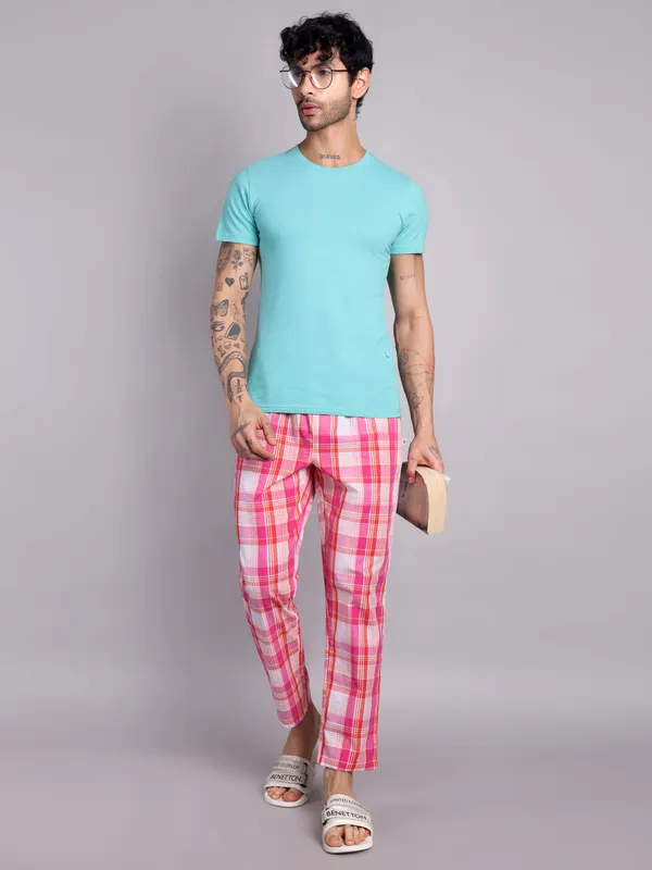 Minjar_Pure_Cotton_Plaid_Pajama_Pants,_Pink_and_White_Check_Pattern,_Elastic_Waist,_Regular_Fit