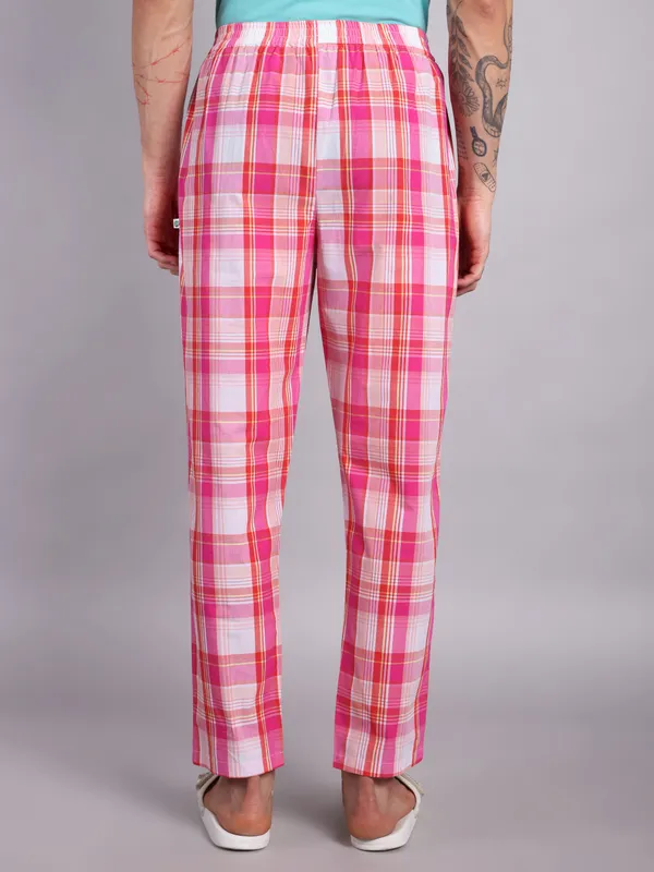Minjar_Pure_Cotton_Plaid_Pajama_Pants,_Pink_and_White_Check_Pattern,_Elastic_Waist,_Regular_Fit