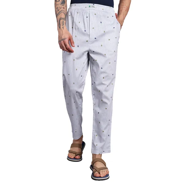Minjar_Men's_Pure_Cotton_Lycra_Striped_Pajama_Pants_with_Printed_Pattern,_White_and_Grey,_Elastic_Waist