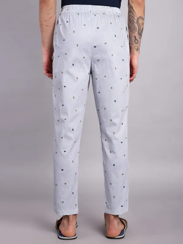 Minjar_Men's_Pure_Cotton_Lycra_Striped_Pajama_Pants_with_Printed_Pattern,_White_and_Grey,_Elastic_Waist