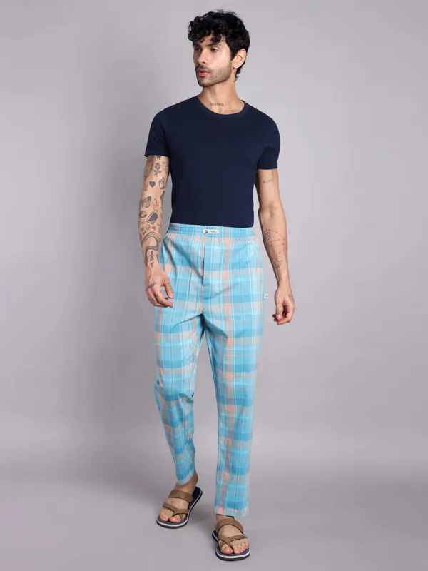 Minjar_Men's_Pure_Cotton_Plaid_Pajama,_Light_Blue_and_Peach,_Regular_Fit,_Elastic_Waist,_Casual_Sleepwear