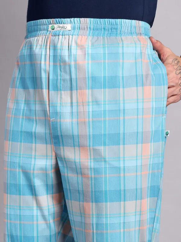 Minjar_Men's_Pure_Cotton_Plaid_Pajama,_Light_Blue_and_Peach,_Regular_Fit,_Elastic_Waist,_Casual_Sleepwear