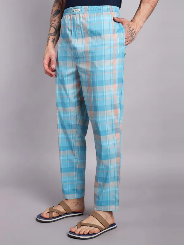 Minjar_Men's_Pure_Cotton_Plaid_Pajama,_Light_Blue_and_Peach,_Regular_Fit,_Elastic_Waist,_Casual_Sleepwear