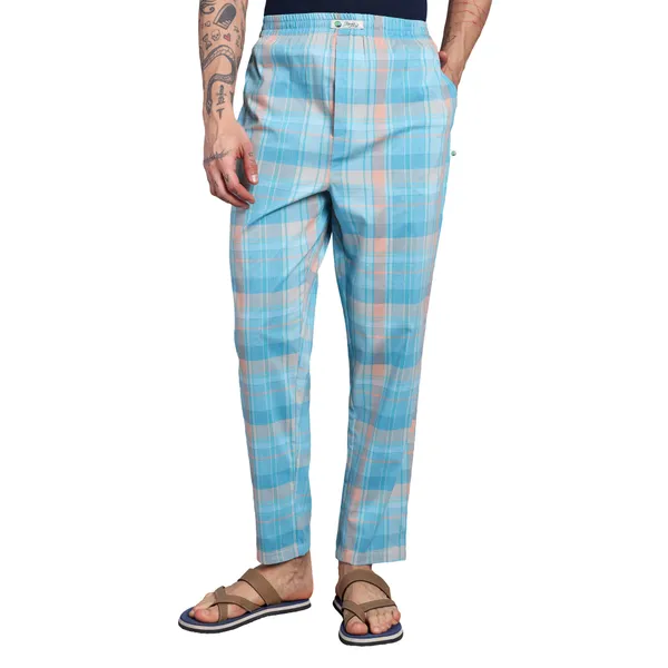 Minjar_Men's_Pure_Cotton_Plaid_Pajama,_Light_Blue_and_Peach,_Regular_Fit,_Elastic_Waist,_Casual_Sleepwear