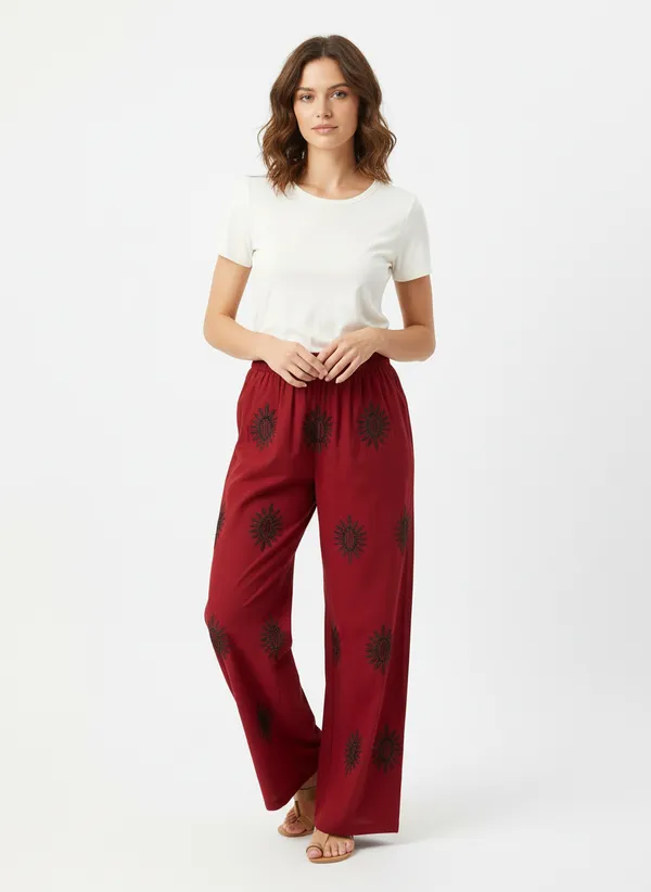 Minjar_Women’s_Maroon_Sun_Motif_Embroidered_Cotton_Lounge_Pants_|_Relaxed_Wide-Leg_Fit_|_Soft_&_Breathable_Pyjama_Bottom
