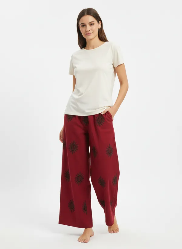 Minjar_Women’s_Maroon_Sun_Motif_Embroidered_Cotton_Lounge_Pants_|_Relaxed_Wide-Leg_Fit_|_Soft_&_Breathable_Pyjama_Bottom