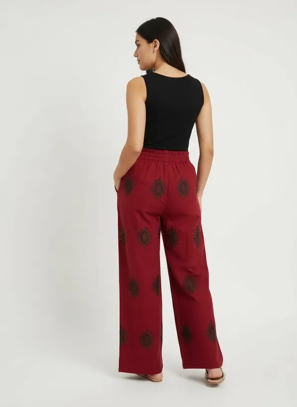 Minjar_Women’s_Maroon_Sun_Motif_Embroidered_Cotton_Lounge_Pants_|_Relaxed_Wide-Leg_Fit_|_Soft_&_Breathable_Pyjama_Bottom