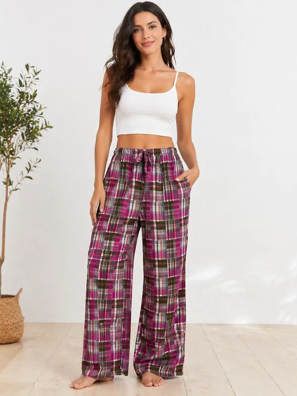 Minjar_Berry_Check_Wide-Leg_Pants_|_Soft_Cotton_Lounge_Wear_|_Everyday_Comfort