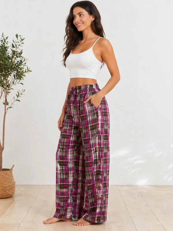 Minjar_Berry_Check_Wide-Leg_Pants_|_Soft_Cotton_Lounge_Wear_|_Everyday_Comfort