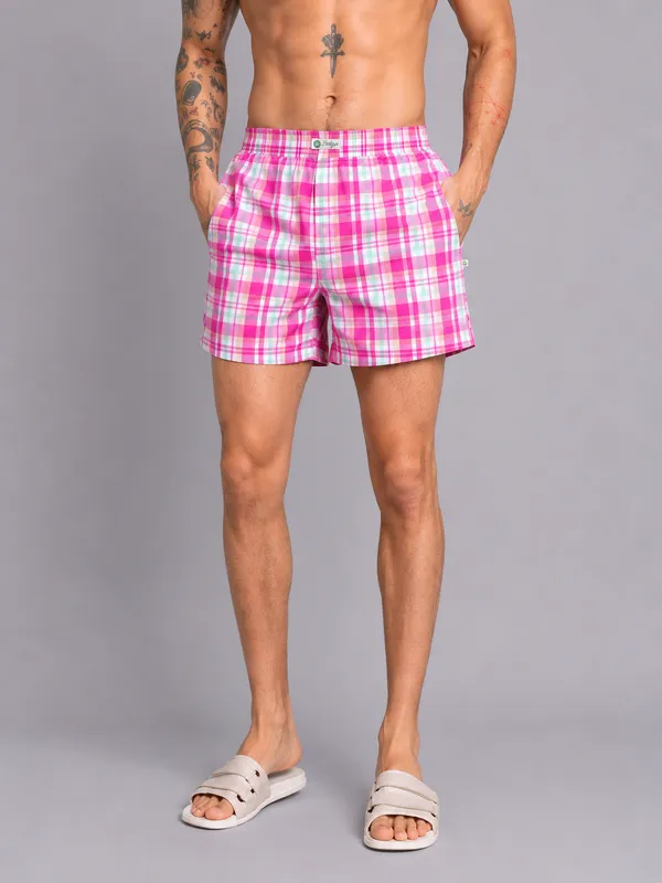 White_Mint_Check_Modern_Relaxed_Boxer_Shorts_For_Men