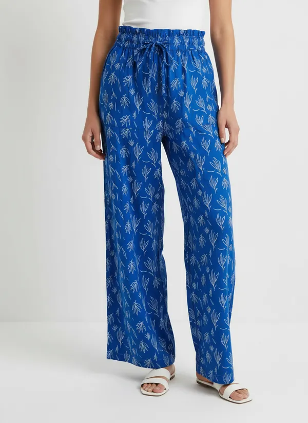 Women's_Blue_Leafy_Print_Wide_Leg_Pajama_–_Long_Length,_Comfort_Fit