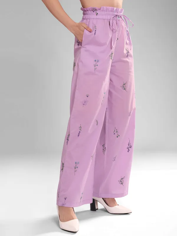 Women's_Floral_Embroidered_Pajama_Pants,_Lilac_Purple_Wide_Leg_Lounge_Wear_with_Elastic_Paperbag_Waist,_Drawstring_Closure