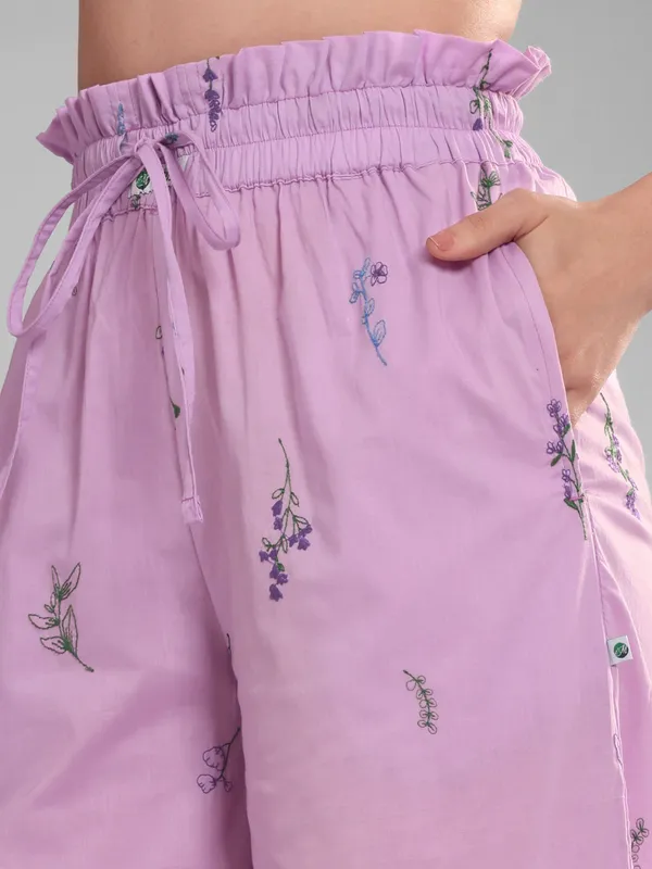 Women's_Floral_Embroidered_Pajama_Pants,_Lilac_Purple_Wide_Leg_Lounge_Wear_with_Elastic_Paperbag_Waist,_Drawstring_Closure