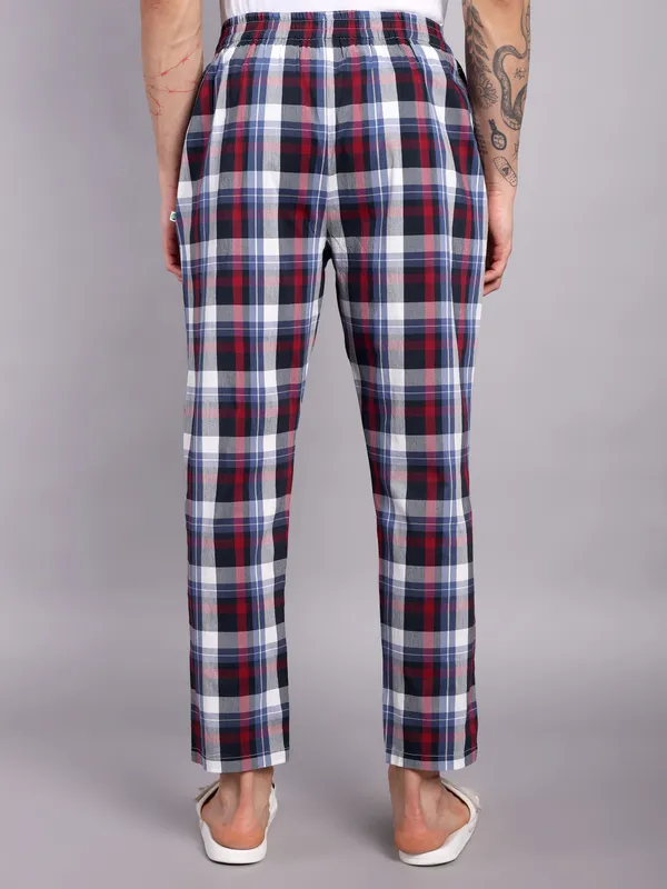 Men's_Plaid_Pure_Cotton_Pajama_Pants,_Navy_Blue_and_Red_Check_Pattern,_Elastic_Waist