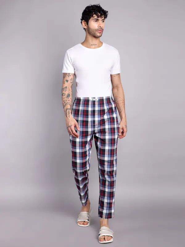 Men's_Plaid_Pure_Cotton_Pajama_Pants,_Navy_Blue_and_Red_Check_Pattern,_Elastic_Waist