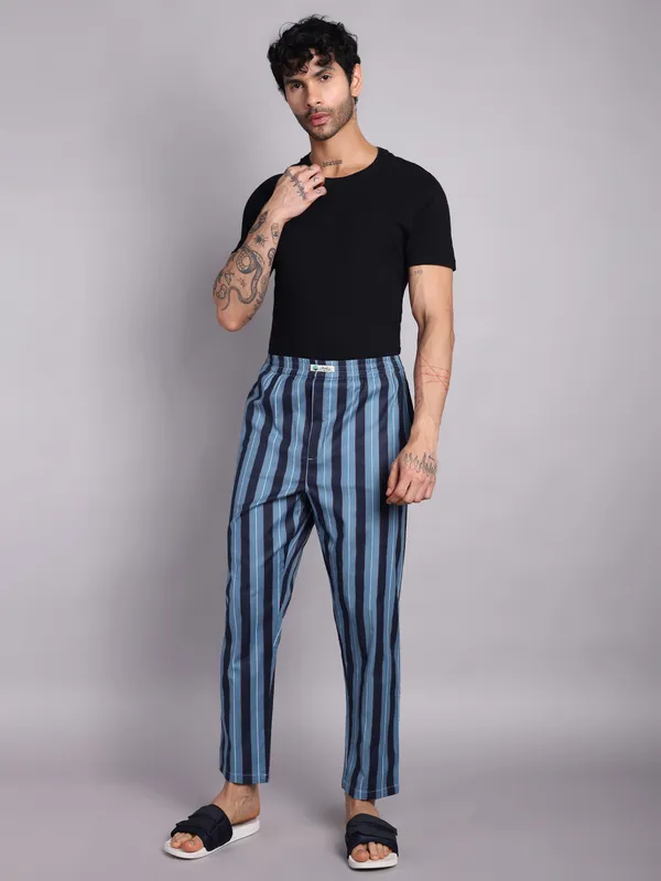 Men's_Striped_Pure_Cotton_Pajama_Pants,_Blue_and_Navy,_Elastic_Waist,_Ankle_Length