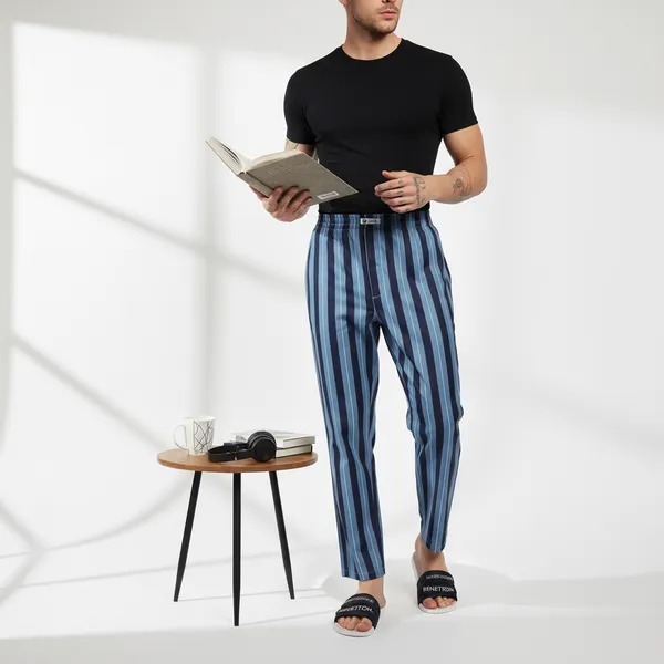 Men's_Striped_Pure_Cotton_Pajama_Pants,_Blue_and_Navy,_Elastic_Waist,_Ankle_Length