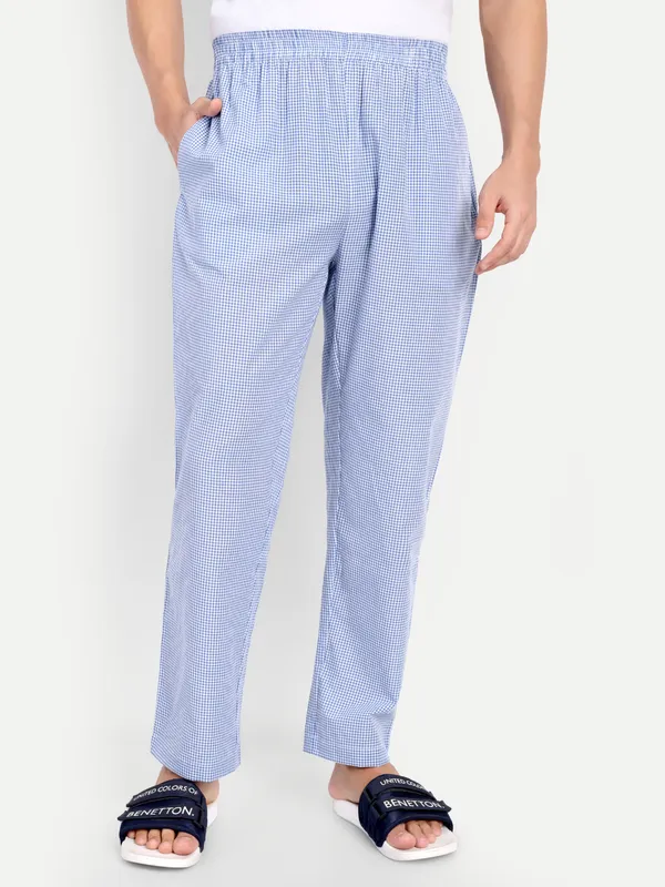 White_&_Blue_Ghimgham_Check_Mini_Pure_Cotton_Modern_Relaxed_Pajama_For_Men