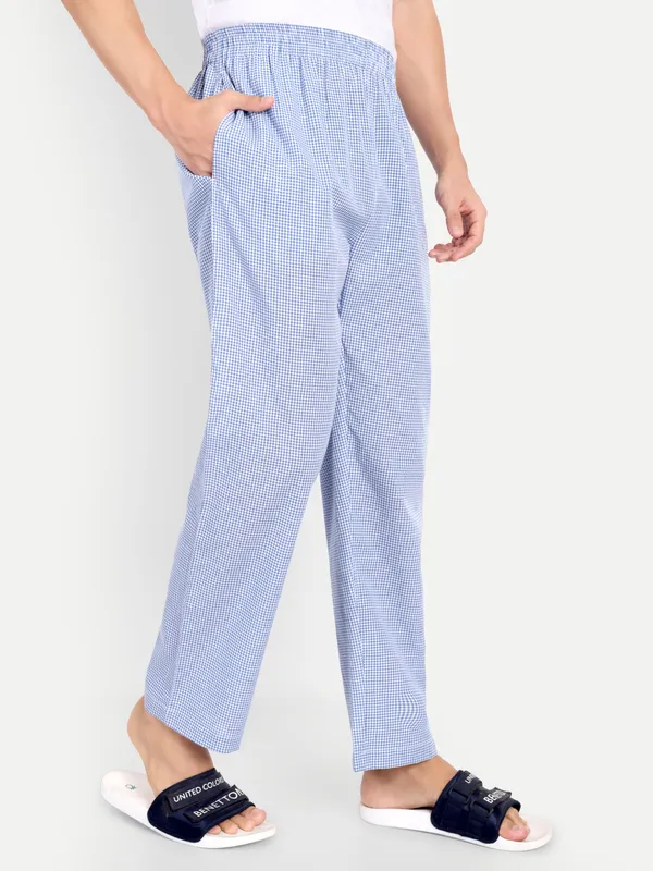 White_&_Blue_Ghimgham_Check_Mini_Pure_Cotton_Modern_Relaxed_Pajama_For_Men