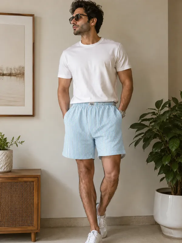 White_&_Mint_Striped_Modern_Relaxed_Boxer_Shorts_For_Men