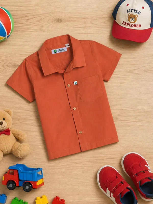 Minjar_Kids_Rust_Cotton_Shirt_(0–3_Years)_|_Soft_&_Breathable_Half_Sleeve_Shirt_|_Comfortable_Casual_Wear_for_Boys