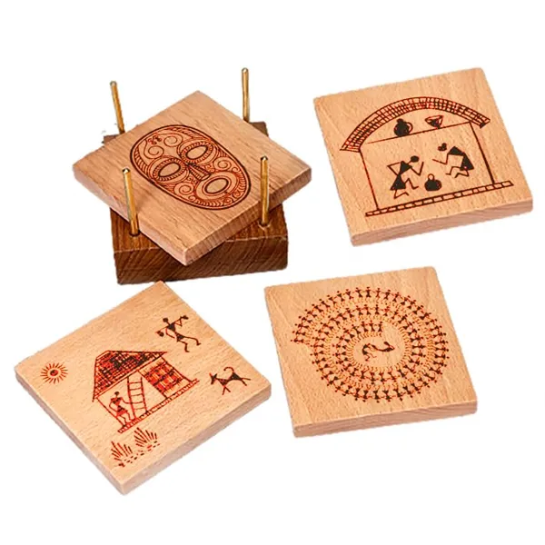 Brown_Non-Customizable_Wooden_Warli_Engraved_On_Coasters_(Set_Of_4)