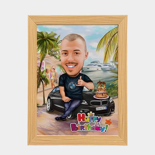 Multicolor_Customizable_Wooden_Photo_Frame_(12X9_In)_With_You_Caricature_Style_Photo_(Happy_Birthday)
