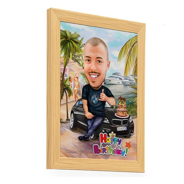 Multicolor_Customizable_Wooden_Photo_Frame_(12X9_In)_With_You_Caricature_Style_Photo_(Happy_Birthday)