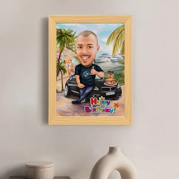Multicolor_Customizable_Wooden_Photo_Frame_(12X9_In)_With_You_Caricature_Style_Photo_(Happy_Birthday)