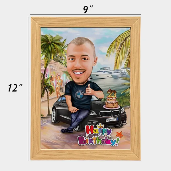 Multicolor_Customizable_Wooden_Photo_Frame_(12X9_In)_With_You_Caricature_Style_Photo_(Happy_Birthday)