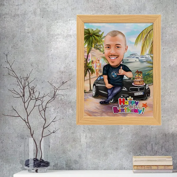 Multicolor_Customizable_Wooden_Photo_Frame_(12X9_In)_With_You_Caricature_Style_Photo_(Happy_Birthday)