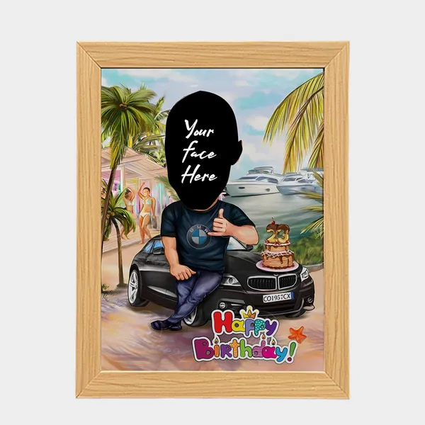 Multicolor_Customizable_Wooden_Photo_Frame_(12X9_In)_With_You_Caricature_Style_Photo_(Happy_Birthday)